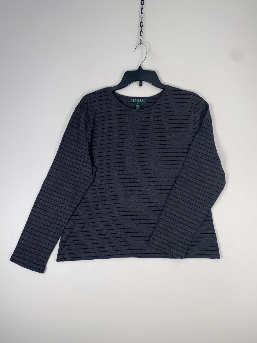 Lauren Ralph Lauren T-shirt Womens XL Gray Stripe Long Sleeve Cotton Jersey Top